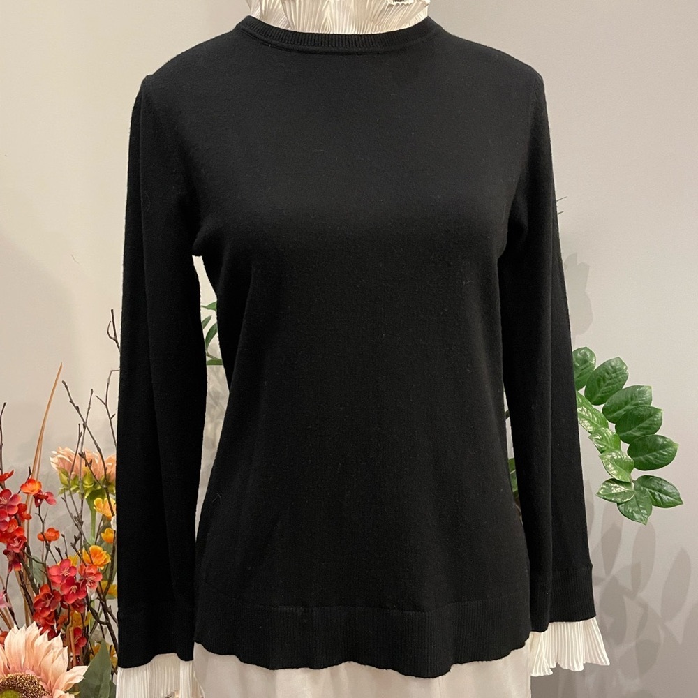 Black long sleeve with edge white ruffles blouse